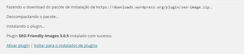 plugins wordpress instalado com sucesso