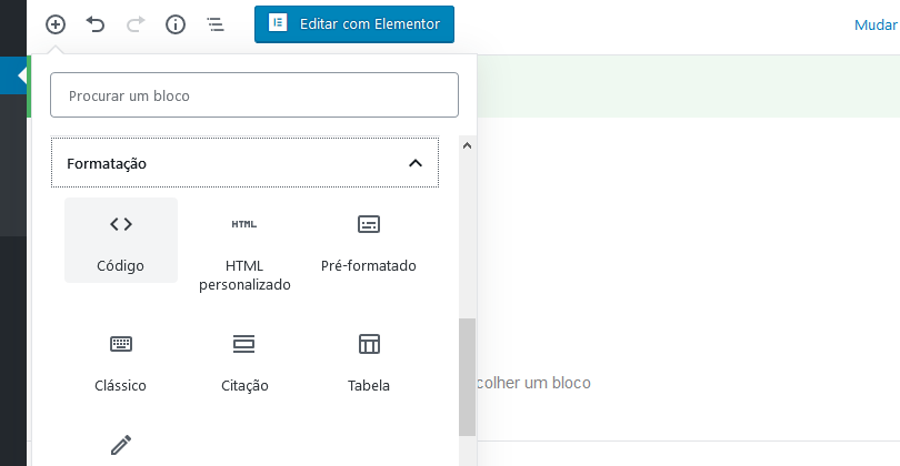 blocos formtação Gutenberg