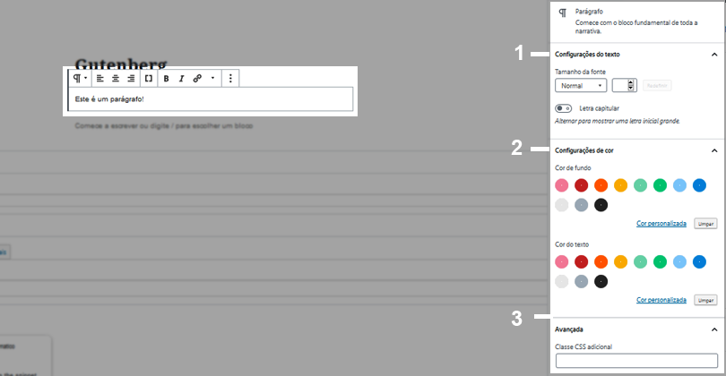 configuracões blocos Gutemberg