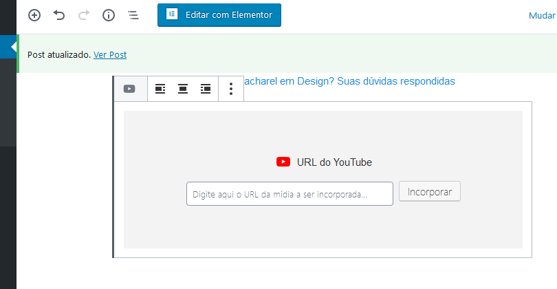 incorporação do vídeo youtube